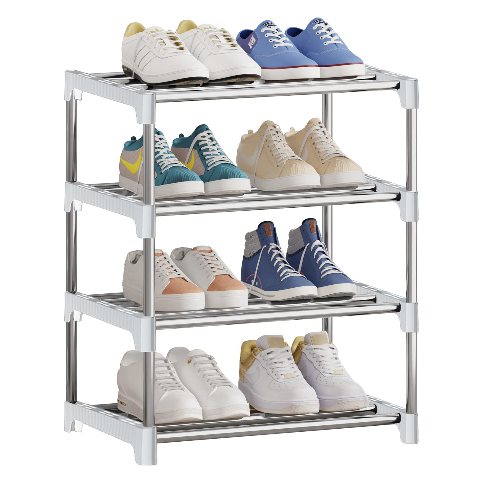 NIAWECAN Shoe Rack - White, Mini 4-Tier Organizer for Entryway, Hallway and Corner Space Saving — image 1