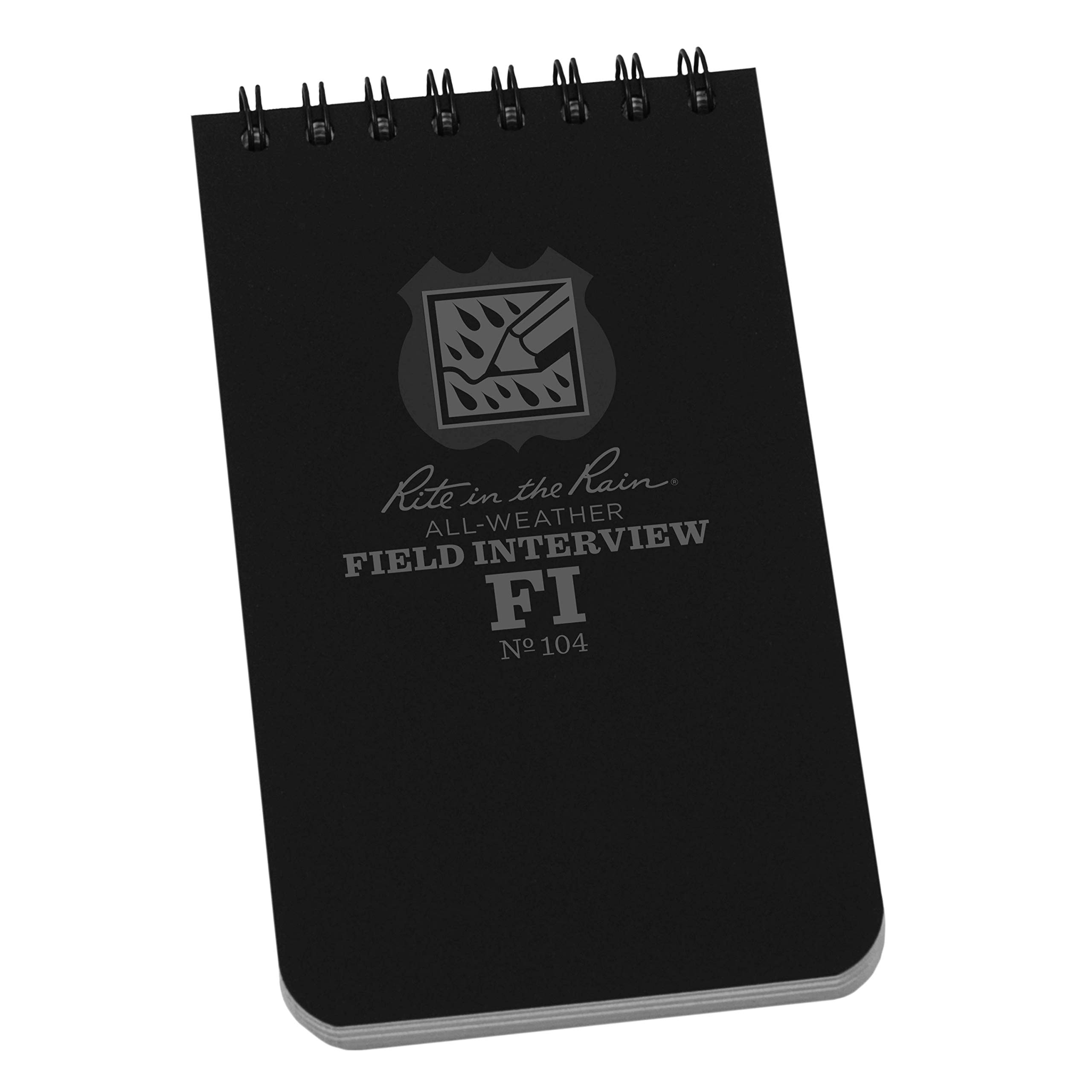 Rite in the Rain Weatherproof Field Interview Notebook, 3" x 5", Black Cover, Field Interview Form Pages (No. 104)