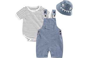 Volunboy Baby Boy Summer Clothes Newborn Short Overalls Infant T-shirt Hat 3 Piece Romper Bodysuit 3 Months to 18 Months