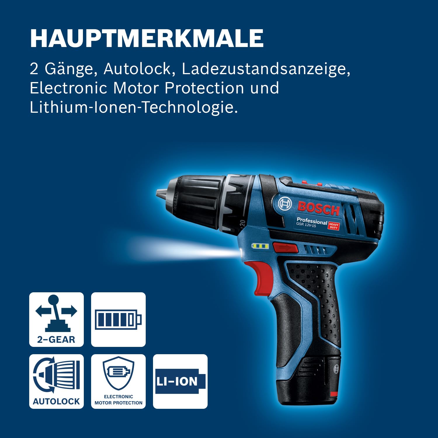 Bosch Professional Battery drill GSR 12-2-LI with 39 PCs. Accessory Set, 2x battery 2,0 Ah, Charger in Bag, 12 V
