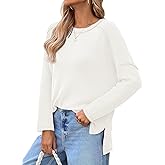 Tankaneo Womens Long Sleeve Shirts Oversized Fall Ribbed Side Slit Tunic Tops Casual Textured Loose Fit Sweaters Tees
