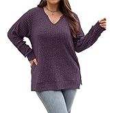 Gloria&Sarah Women's Casual Long Sleeve V Neck Lightweight Knitted Sweaters Loose Fit Plus Size Tunic Tops L-4XL
