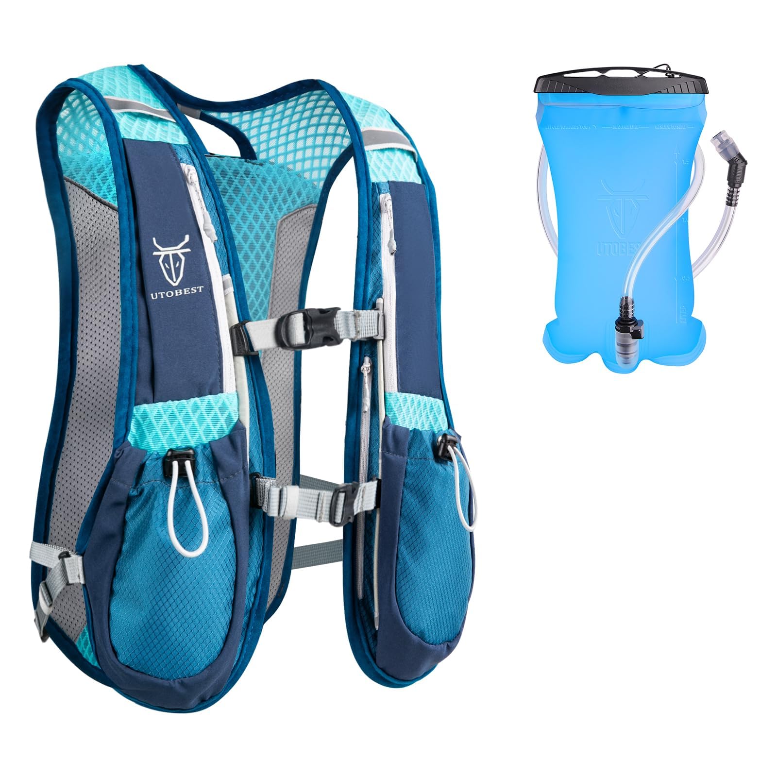 UTOBEST Running Vest, Running Backpacks 5L for Men & Women, Lightweight Adjustable Hydration Pack for Marathon, Running, Hiking (Blue, with 1.5L Bladder)