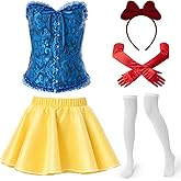 Shyyween Halloween Adult Princess Costume Set Include Corset Tiara Puffy Mini Skirt Long Satin Gloves Knee High Socks
