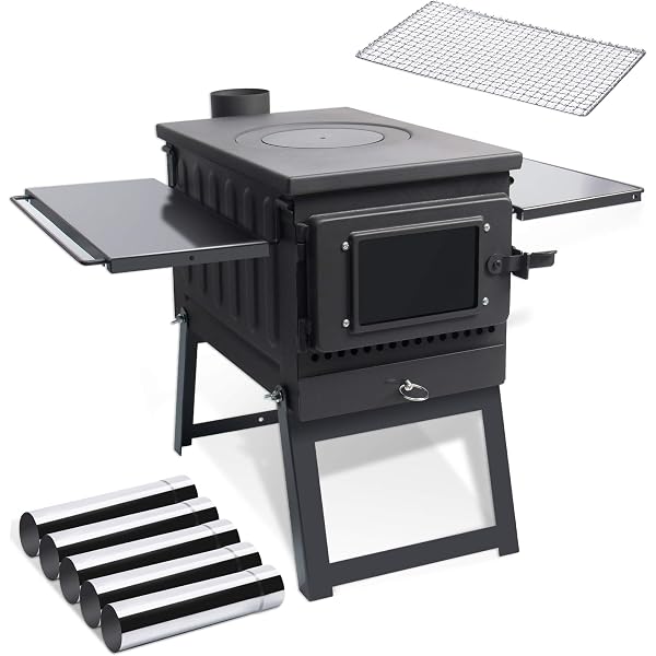 Amazon.com: Camp Tent Stove, Portable Wood Stove - High Efficiency  Secondary Burn Stove for Tent with Large Firebox, Double Wall Hot Tent Stove  Include Tempered Glass, Stainless Steel Grill and Chimney Pipes :