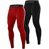 Roadbox 2 Pack Men's Compression Pants, Quick Dry Running Tights Workout Leggings, Athletic Base Layer for Gym Football Yoga
