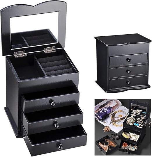 Amazon Com Yescom Wooden Jewelry Box Built In Mirror Ring Earring