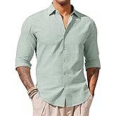 Yousify Mens Button Down Shirts Long Sleeve Casual Linen Dress Shirt Lightweight Beach Wedding Tops
