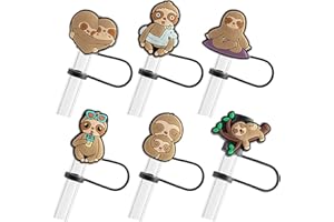 BULKITEM 6Pcs Sloth Silicone Straw Cover Cap for Stanley Cup, 7-8mm Reusable Cute Pink Drinking Straw Topper Accessories, Portable Protector Plugs Decorations Gifts for Kids Party Favors