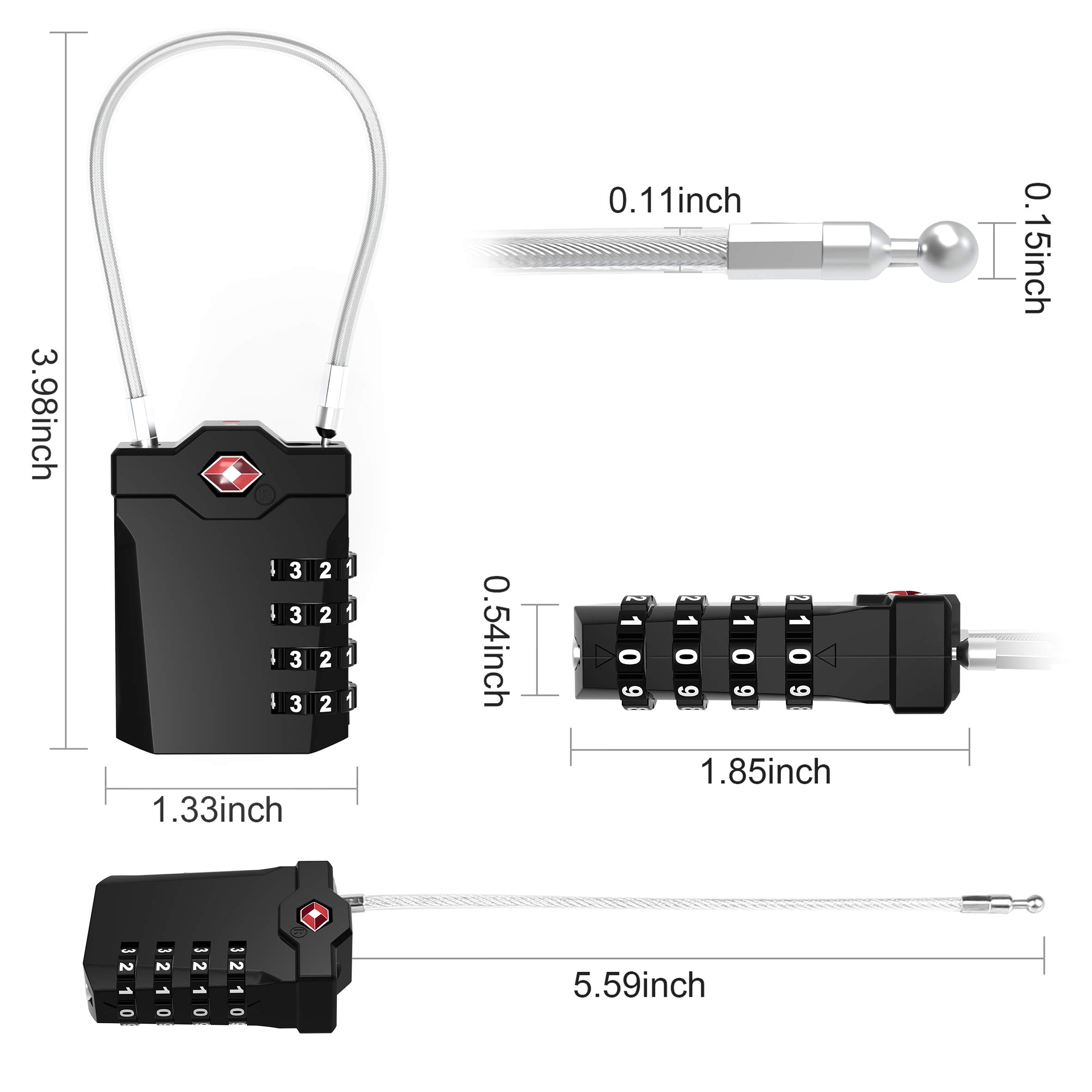 TSA Approved Luggage Locks With Steel Cable 4 Digit Combination Lock