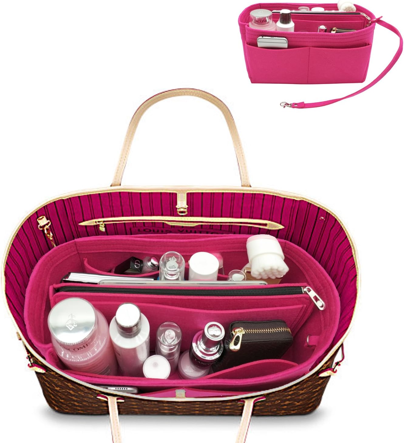 Purse Organizer, Multi-Pocket Felt Handbag Organizer, Purse Insert Organizer with zipper, Handbag & Tote Shaper