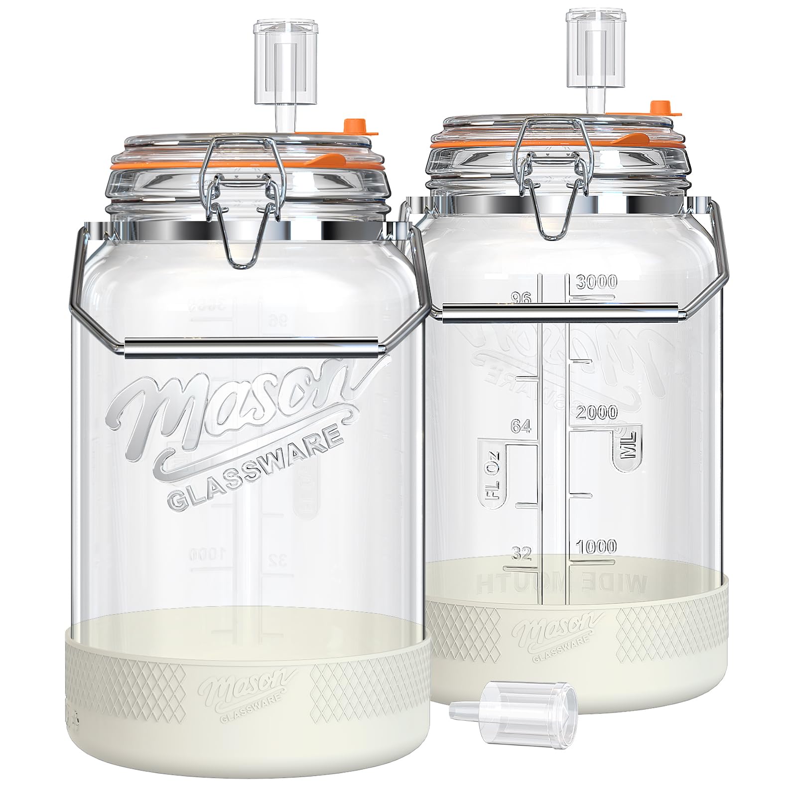 Photo 1 of 1 Gallon Fermentation Jars with Airlocks, 2 Pcs Wide Mouth Glass Jars with Airtight Lids, Stainless Steel Handle, Non-Slip Silicone Base for Pickle, Mead, Kimchi, Sourdough Starter, Food Storage