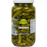Sanniti Spanish Cornichons in Brine, 31.7 oz (900g), Drained Wt. 17.7 oz (500g) | Crisp Mini Gherkins | Imported from Spain | Gourmet Pickled Cornichons for Charcuterie, Sandwiches &amp; Cocktails