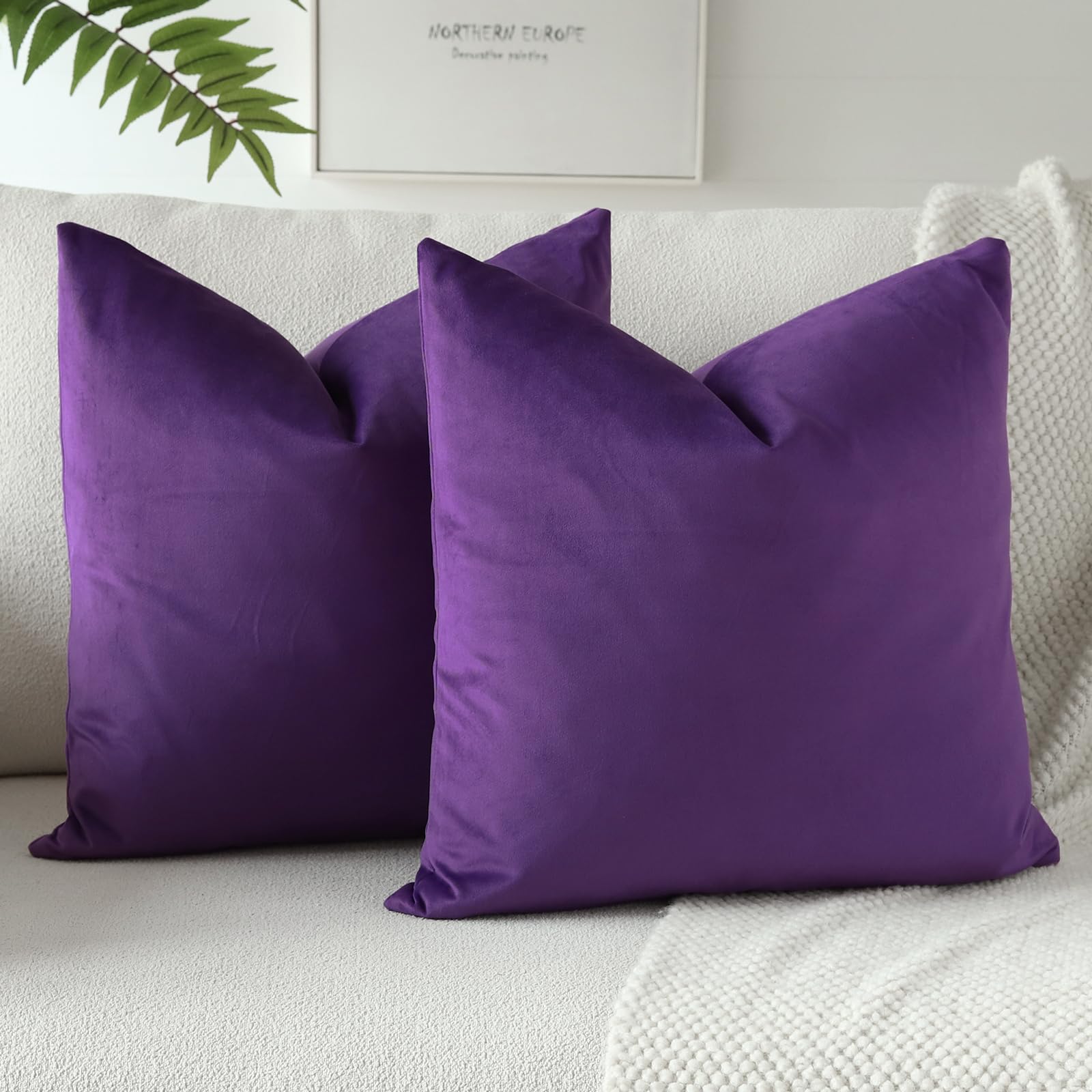 Photo 1 of OTOSTAR Soft Velvet Decorative Throw Pillow Covers Solid Square Cushion Case Home Decor Pillow Covers for Couch Sofa Bedroom Living Room Decorative Pillowcases 22 x 22 Inch Pack of 2 (Purple)
