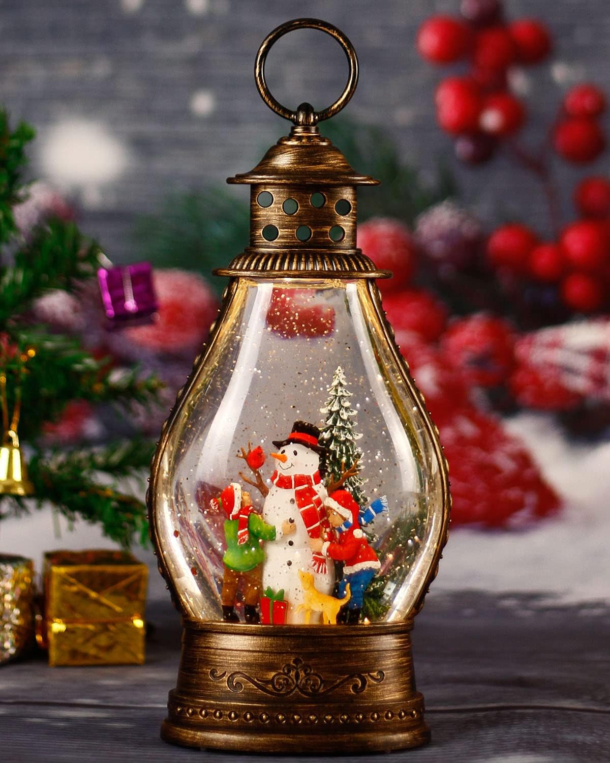 Snow Globes - Snow Globe Snowman Christmas Decorations Indoor Ornament, Glittering Lantern Swirling,Home Decor Gifts with Musical ,Battery or USB Powered