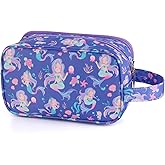 Foxstory Mermaid Kids Toiletry Bag for Girls, Travel Toiletry Bag for Little Young Girls Cosmetic Bag Makeup Bag Waterproof Hanging Wash Bag Toddler Toiletries, Purple