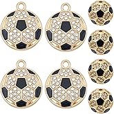 SUNNYCLUE 1 Box 8pcs 2 Styles Rhinestone Soccer Charm Soccer Themed Beads Metal Alloy Diamond Sports Game Theme Football Round Ball Charms Sets for Jewelry Making Christmas New Year Gifts Supplies DIY
