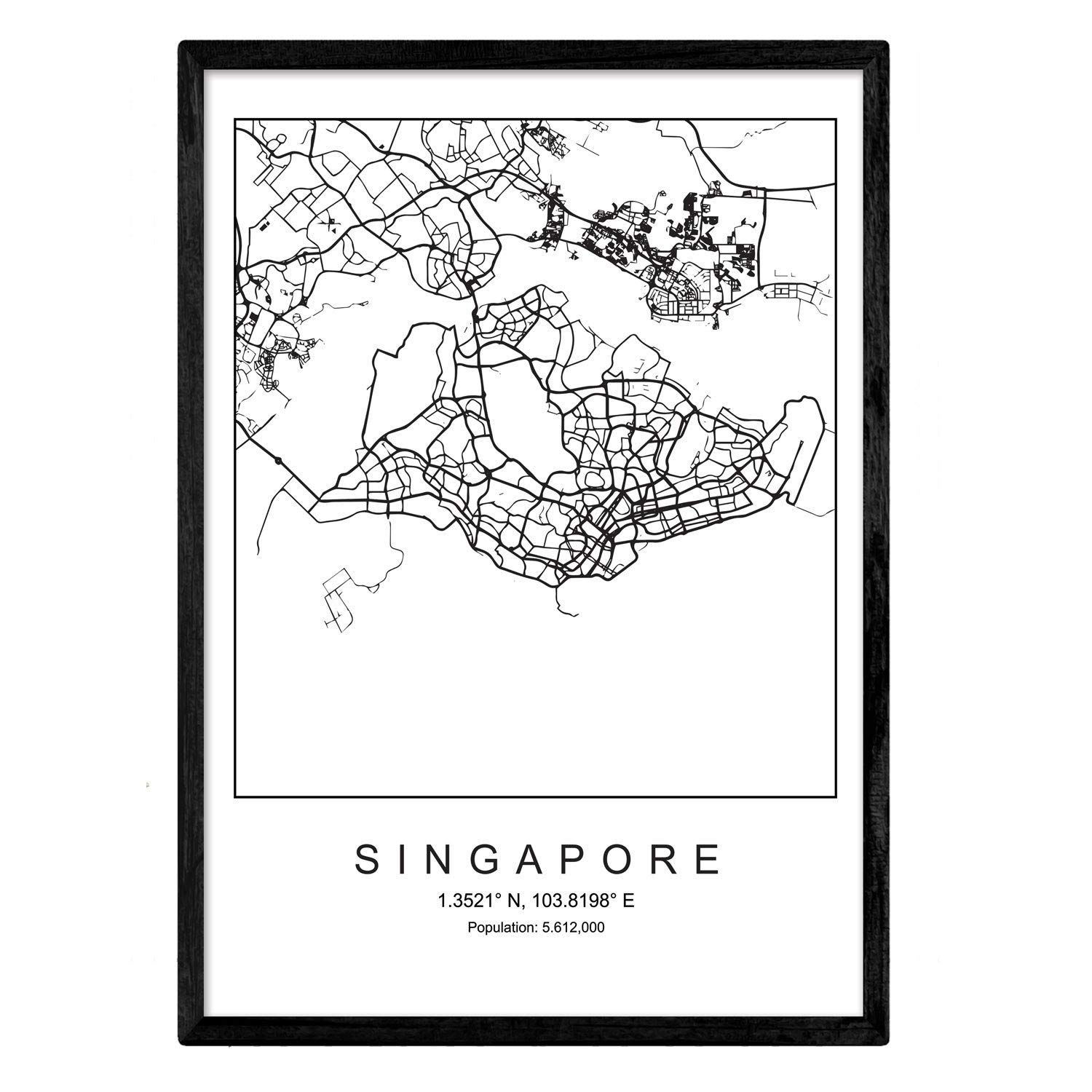 Print Singapore city map Nordic style black and white. A3 size poster Printed paper No 250 gr. Paintings, prints and posters for living room and bedroom