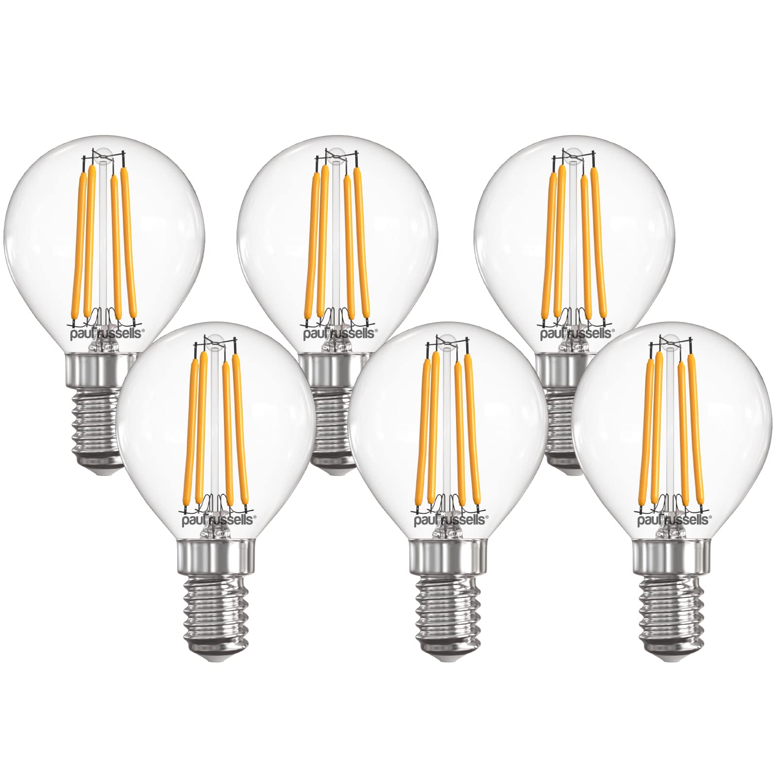 Paul russells LED Filament Golf Ball Light Small Edison Screw E14, 40w Equivalent G45 Bulb, SES 4.5W 470LM Mini Globe 2700K Warm White Lamps, Chandelier Energy Saving Non-Dimmable Lightbulbs, 6 Pack