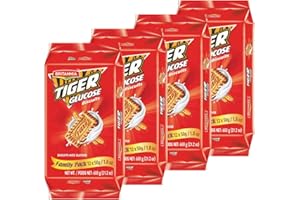 Britannia Tiger Glucose Biscuits Family Pack 21.2oz (600g) - Healthy & Delicious - Kids Breakfast & Tea Time Snacks (Pack of 4)