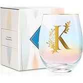 Onebttl Personalized Wine Gifts for Women, Cute Stemless Wine Glass with Initials, Monogrammed Gifts for Wine Lovers on Birthdays Christmas, K