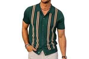 PJ PAUL JONES Mens Polo Shirts Vintage Striped Button Down Knitted Golf Shirts