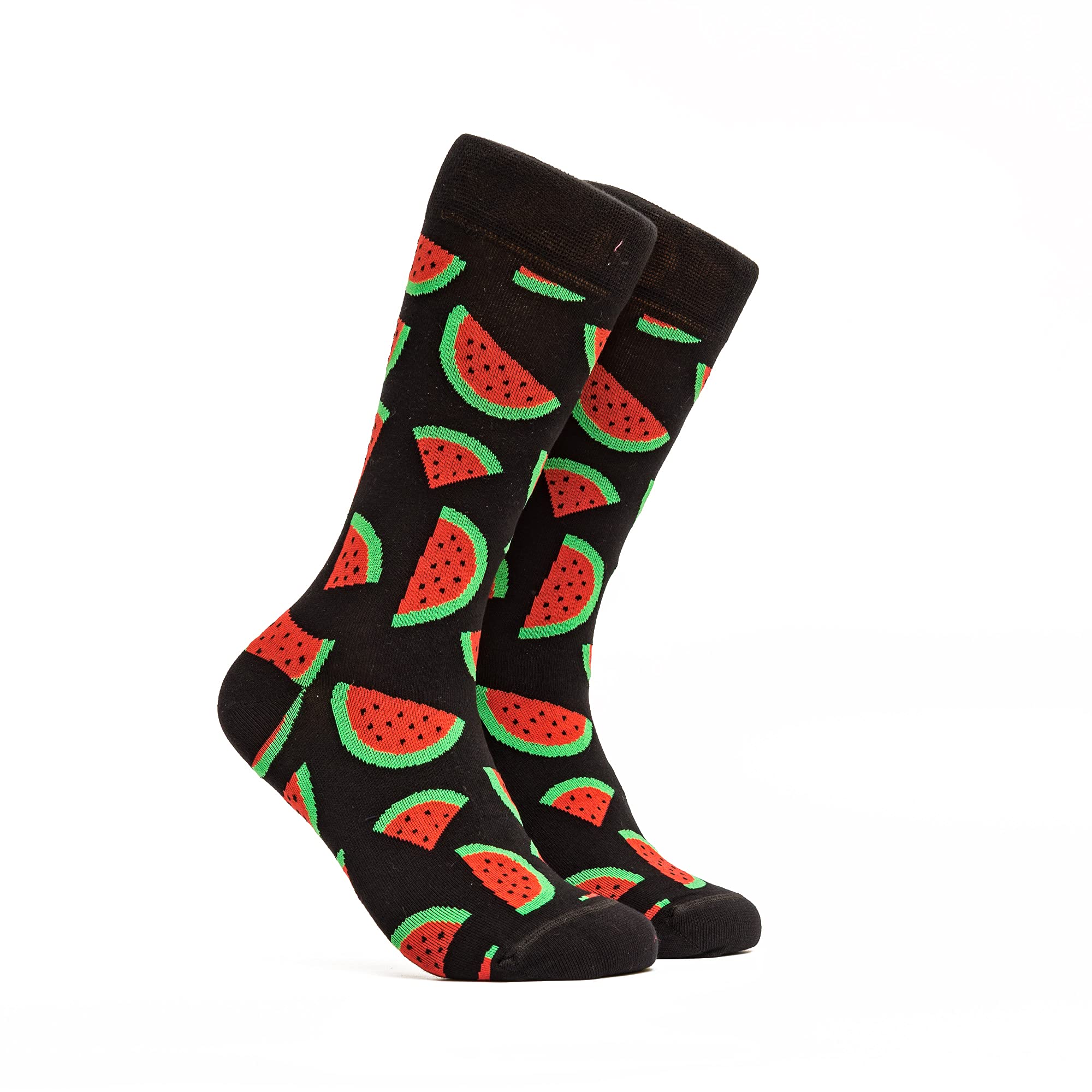 Photo 1 of ZICCI Men Mid Calf Crew Socks Crazy Foods Design Casual Fancy 80% Cotton SIZE 9-13 Fun Colorful Novelty Art man (Black watermelon)