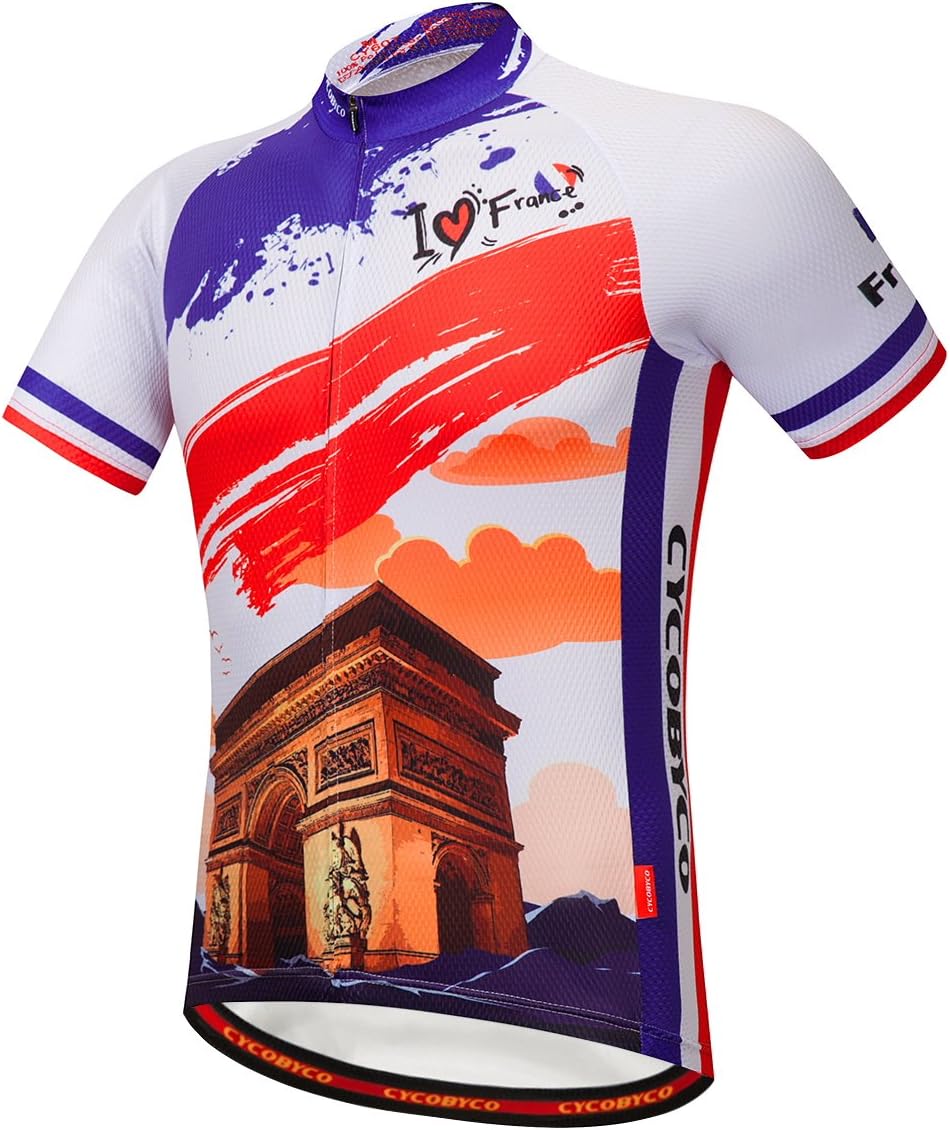 CYCOBYCO Men's Cycling Jersey Short Sleeve Italy,France,Spain,Reflective,Light,Breathable and Quick Drying