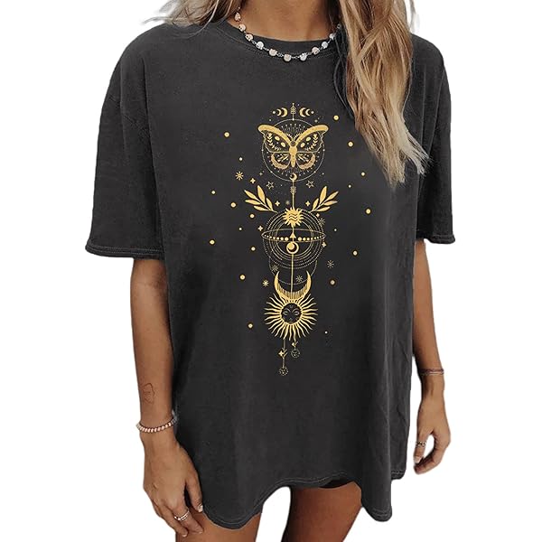 Migxsaf Oversized Graphic Tees for Women Black Vintage