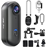 dahocamgo 4K Mini Body Camera, Sports POV Cameras, Portable Body Cam, Thumb Action Camera, Waterproof Wearable Camera, Helmet Mounted Hands Free Recording for Cycling, Motorcycle, Vlogging (Black)