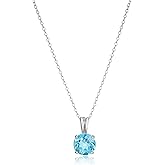 Amazon Essentials Sterling Silver Round Cut Birthstone Pendant Necklace 18