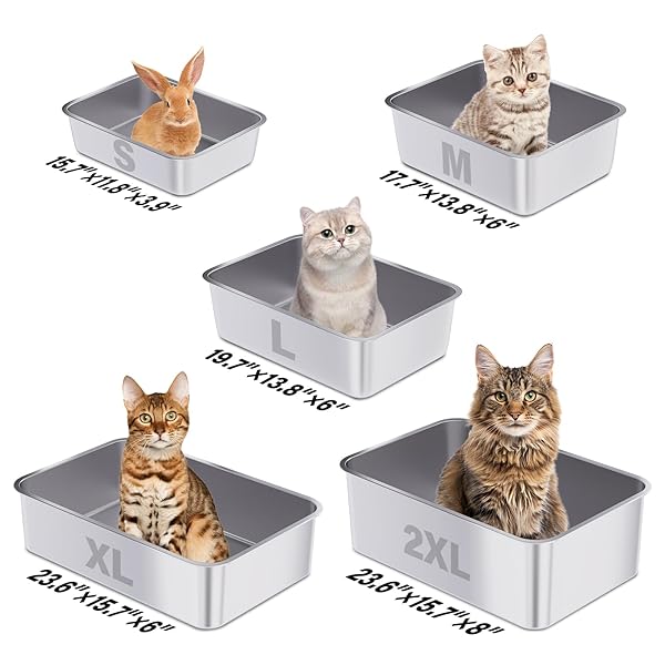 FUTAM STAINLESS STEEL LITTER BOX, 23.6“X15.7″X6″ DEEP STAINLESS STEEL CAT LITTER BOX EXTRA LARGE, XL METAL LITTERBOX FOR BIG CATS WITH HIGH SIDES, NON STICK SURFACE, EASY TO CLEAN