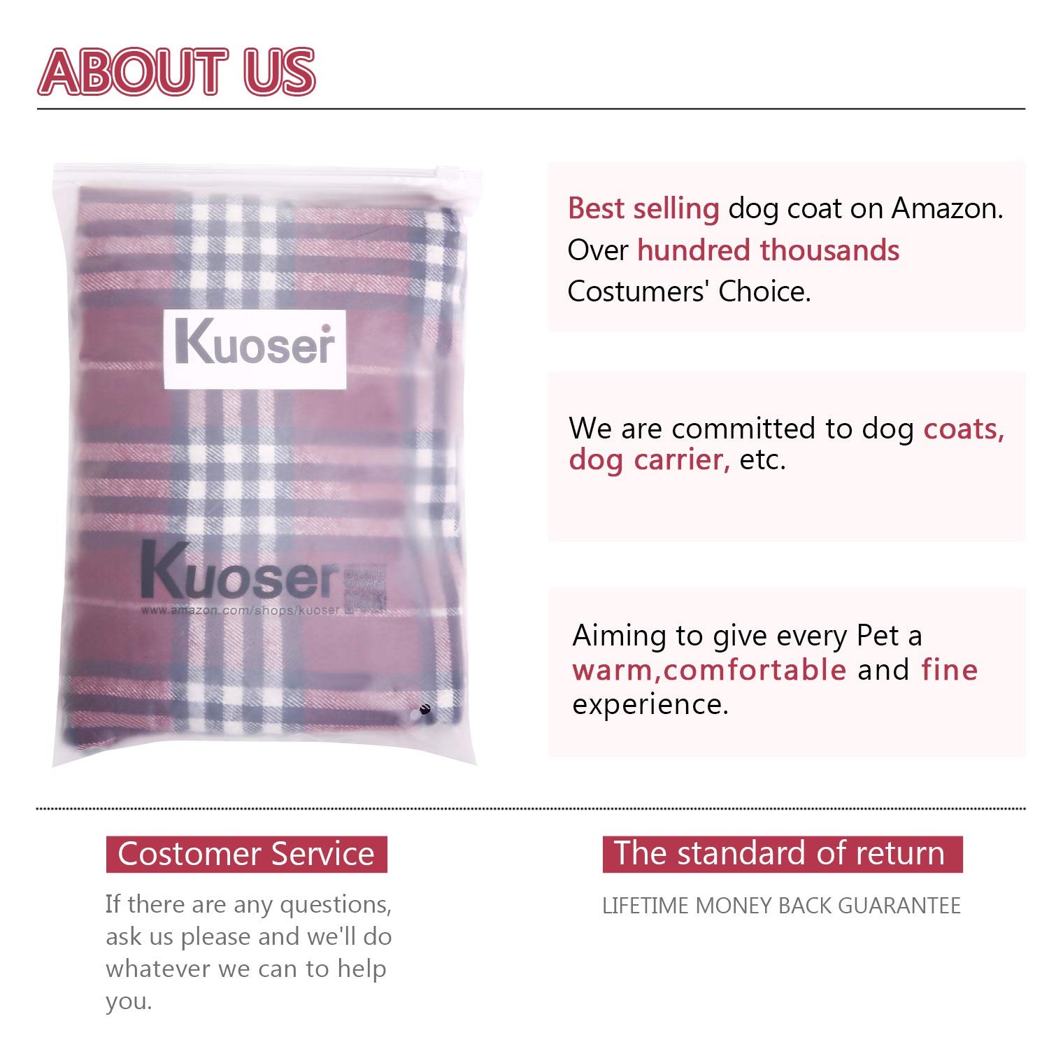 Kuoser Dog Coats Dog Jackets Waterproof Coats for Dogs Windproof Cold Weather Coats Small Medium Large Dog Clothes Reversible British Style Plaid Dog Sweaters Pets Apparel Winter Vest for Dog(xxl)