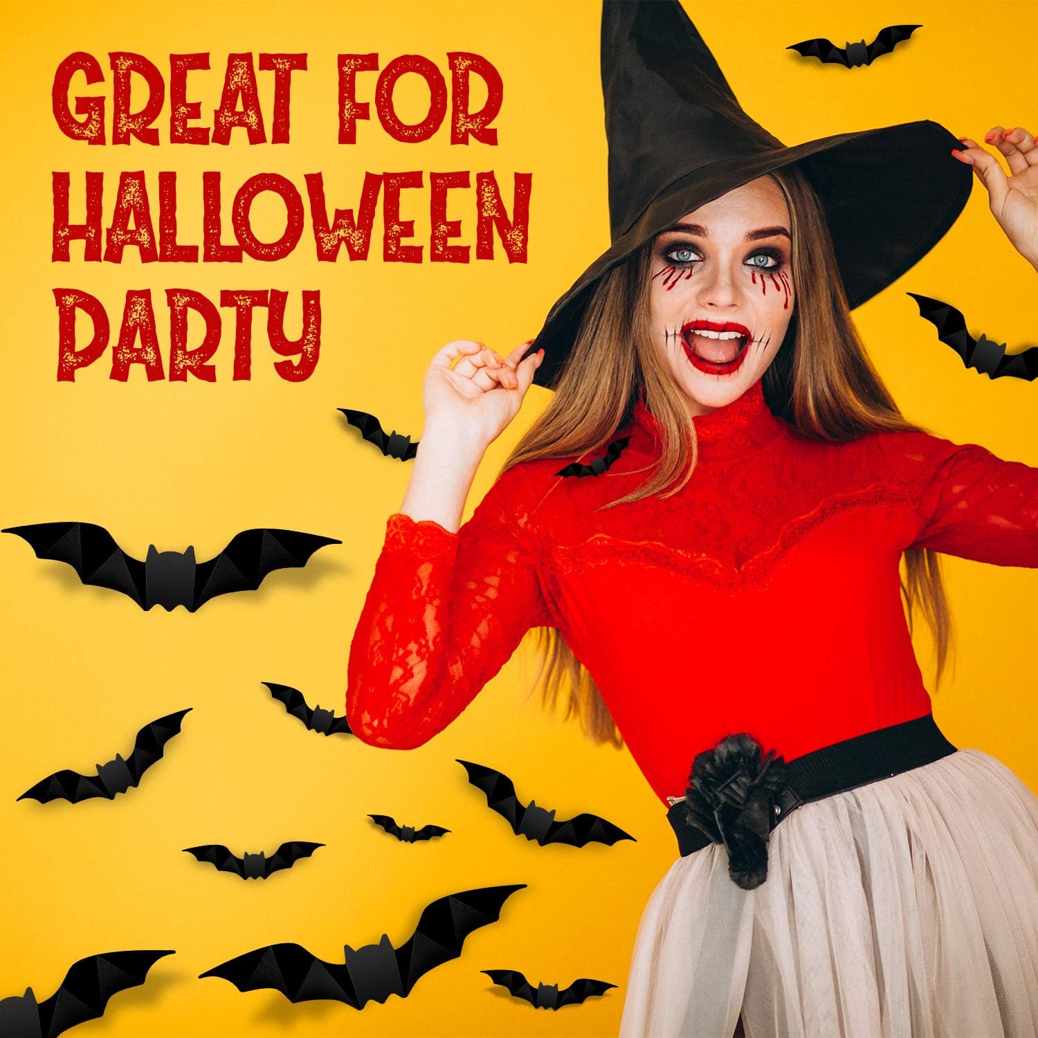 Halloween 3D Bats Decoration, 4 Sizes Realistic PVC Scary Bats Window Decal Wall Stickers for DIY Home Bathroom Indoor Decoration Party Supplies: Kitchen & Dining