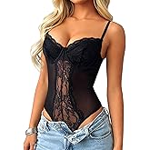 Navneet Women Sexy Lace Bodysuit Sleeveless Sheer Mesh Bustier Corset Top Date Night Party Club Rave