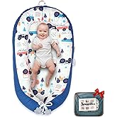 Baby Lounger 0-24 Months, Breathable Baby Nest Lounger with Washable Cover, Adjustable Infant Lounger for Home and Travel, Reversible Newborn Lounger for Tummy time, Newborn Babies Essentials (Blue)