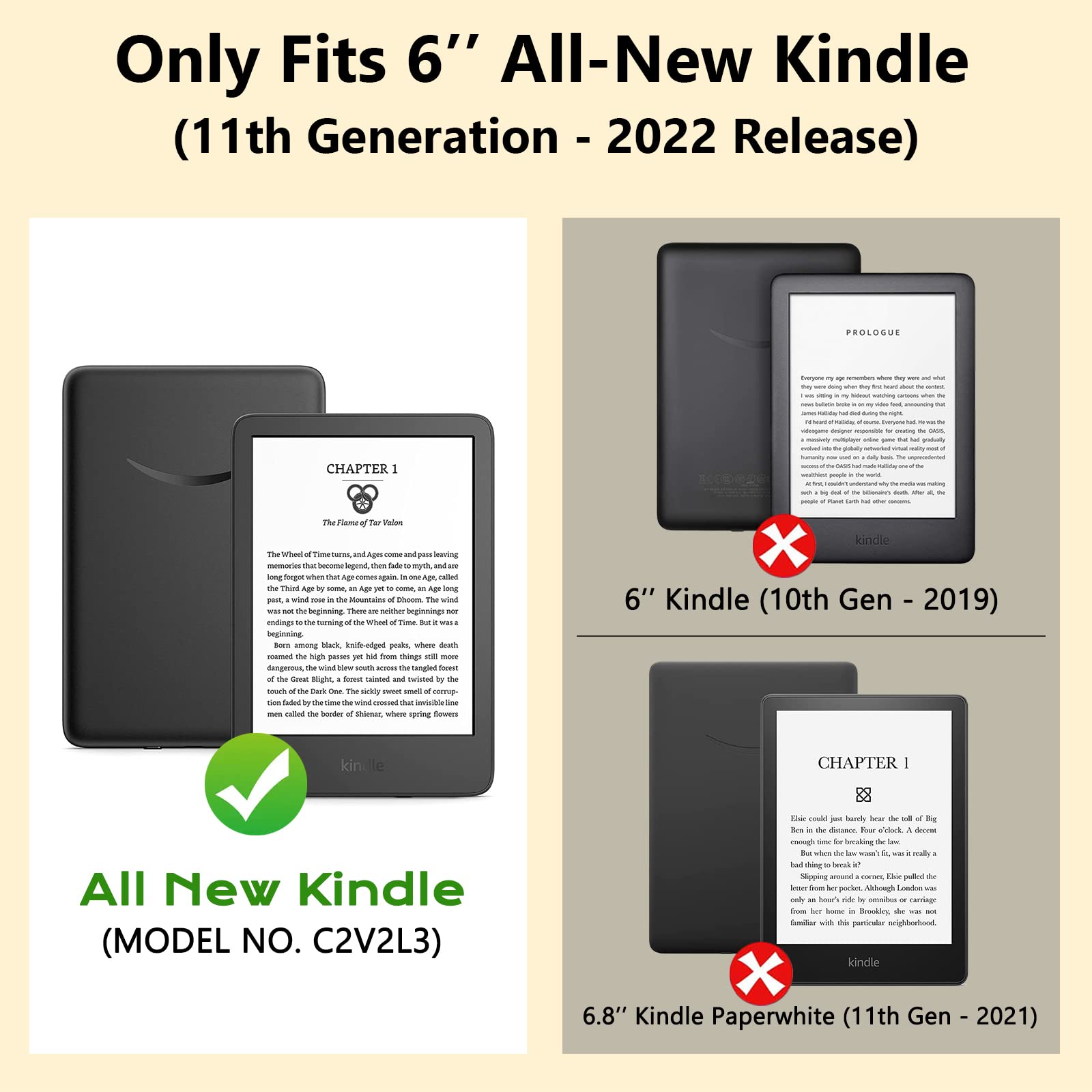 SCSVPN Case for 6'' All-New Kindle (11th Generation 2022 Release, Model C2V2L3 - Not Fit Paperwhite or Oasis), Ultra Thin and Lighteweight Smart Shell Cover with Hand Strap - Auto Sleep/Wake, Green