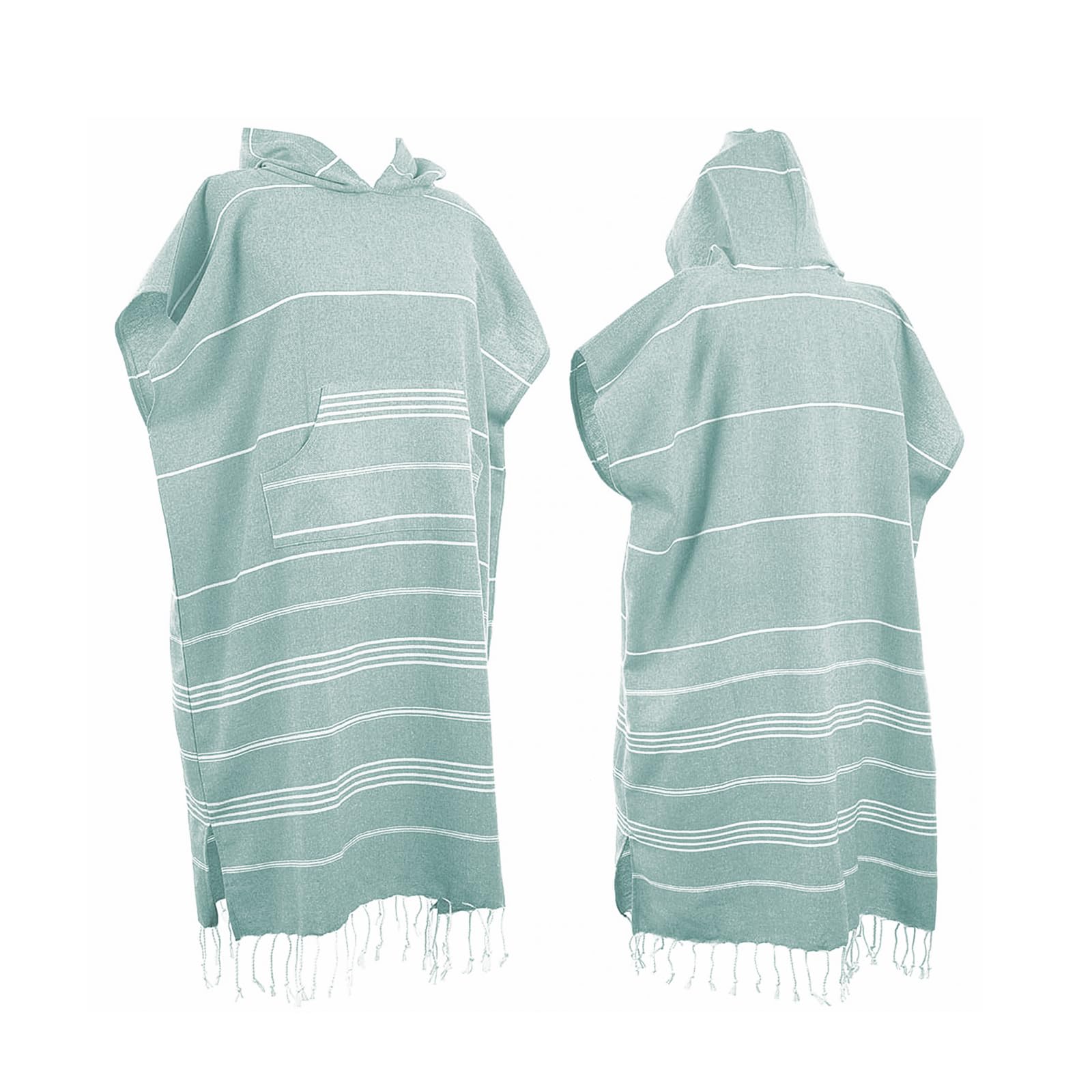 Photo 1 of 1pcs Large Turkish Cotton Poncho Towel Surf Poncho Changing Robe with Hood and Front Pocket Absorbent Wearable Towel Hooded Beach Towel for Adult Man Women Beach Pool and swim (Green, Large)