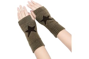 YAMEIZE Fingerless Star Printed Knitted Gloves - Wrist Warmers Mittens Knitted Gloves for Women Men Typing