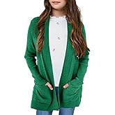 Knitswegan Girls Long Sleeve Casual Cardigan Kids Open Front Soft Knit Oversized Sweater with Pockets