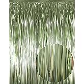 GOER 3.2 ft x 8.2 ft Metallic Tinsel Foil Fringe Curtains Party Photo Backdrop Party Streamers for Birthday,Graduation,New Year Eve Decorations Wedding Decor (1 Pack,Sage Green)