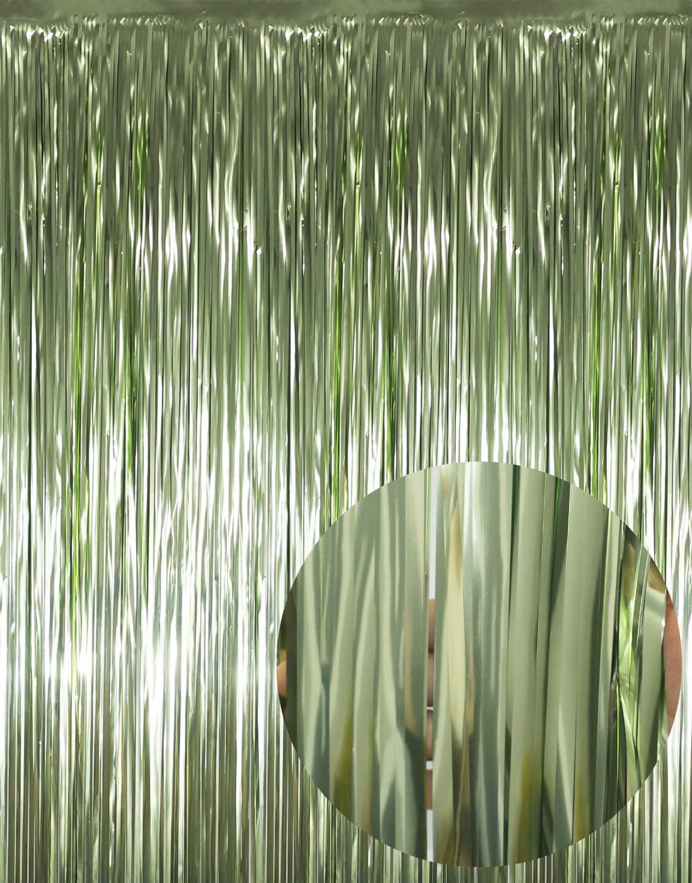 Photo 1 of GOER 3.2 ft x 9.8 ft Metallic Tinsel Foil Fringe Curtains for Party Photo Backdrop Wedding Decor (1 Pack,Sage Green), One Size