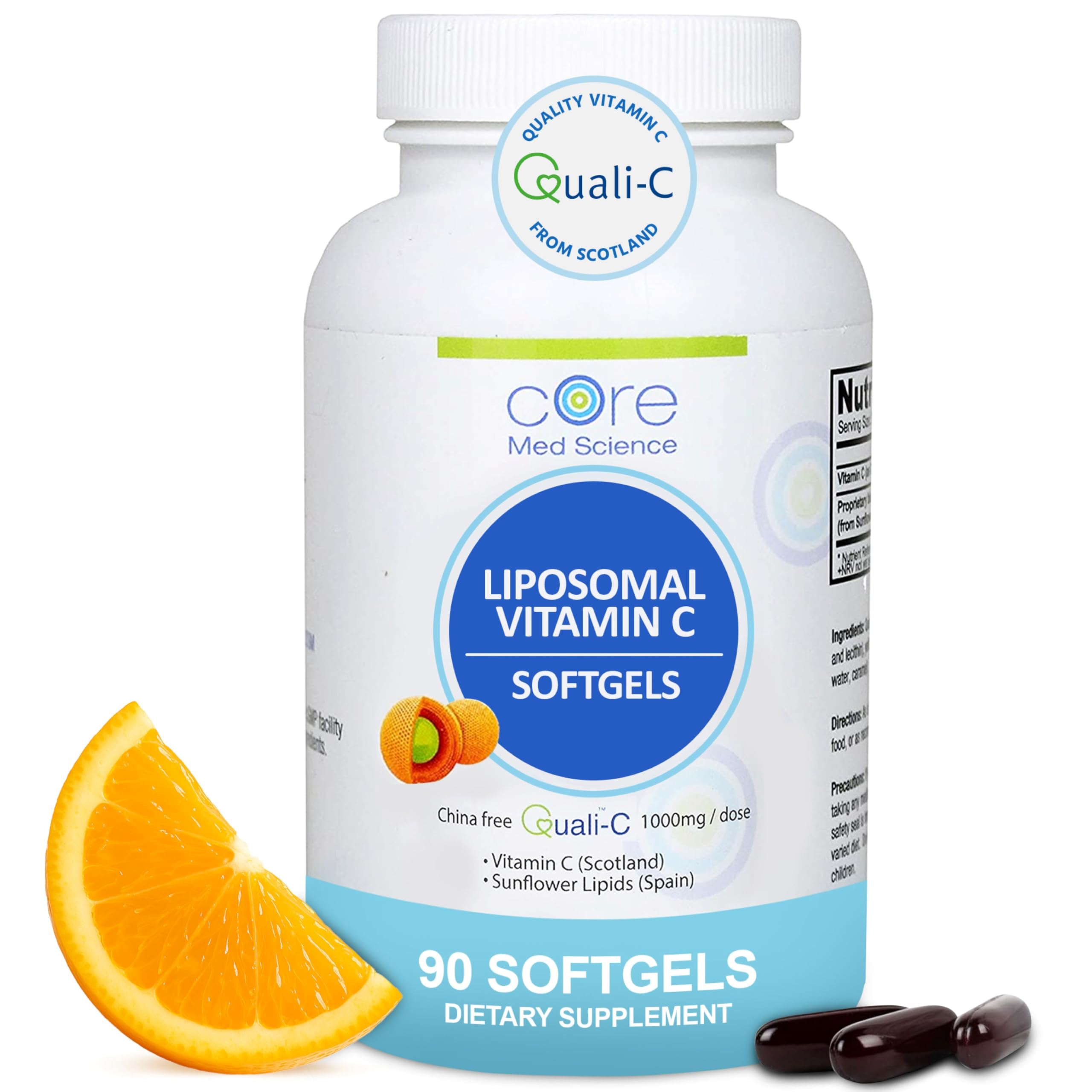 Core Med Science Liposomal Vitamin C 1000mg, 90 Softgels - Non-GMO Natural  Liposomal Vitamin C Supplement that Promotes Healthy Skin
