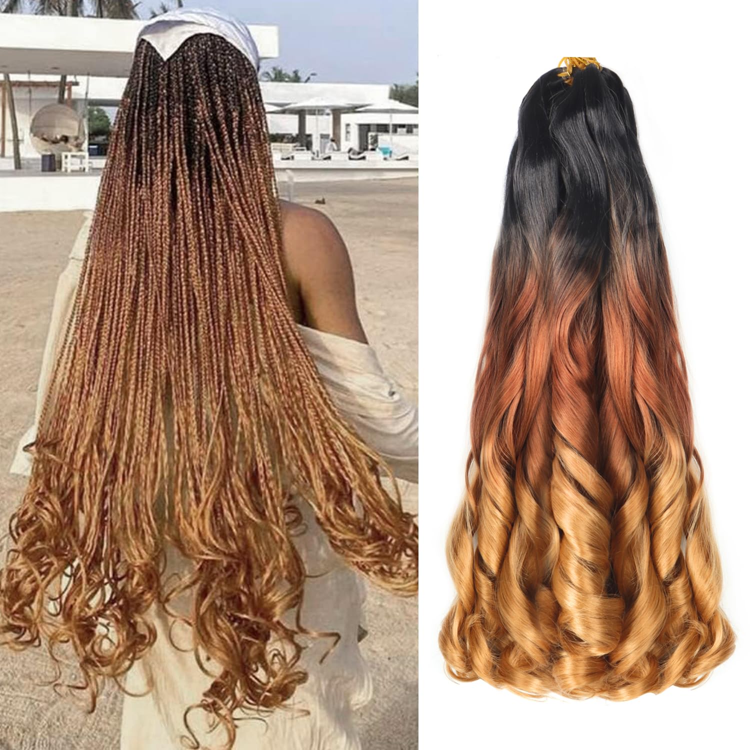 18 inch French Curl Braiding Hair 8 Pc crochet braids hair extensions Curl Braids Crochet Hair expression hair french curl braiding hair Extensions Pre Stretched Bouncy Braiding Hair(18Inch 1B/30/27) — image 1