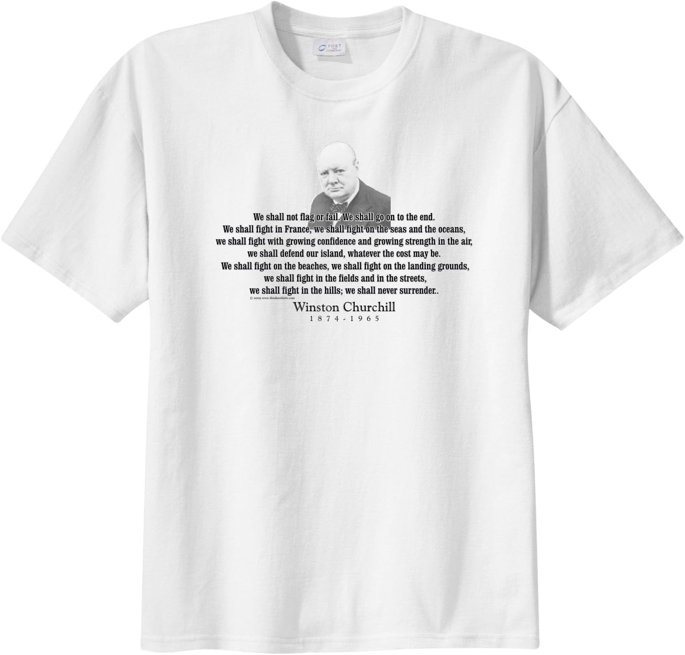 Winston Churchill Quote - We shall not flag or fail - ThinkerShirts Boy's Short Sleeve T-Shirt White L