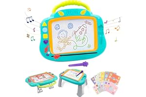 ANSEE Magnetic Drawing Board, 3IN1 Light Up Musical Doodle Board for Toddler Age 1-2, Educational Learning Toys with 12 Drawing Cards for Kids 2 3 4 5 Girl Boys Birthday (Green)