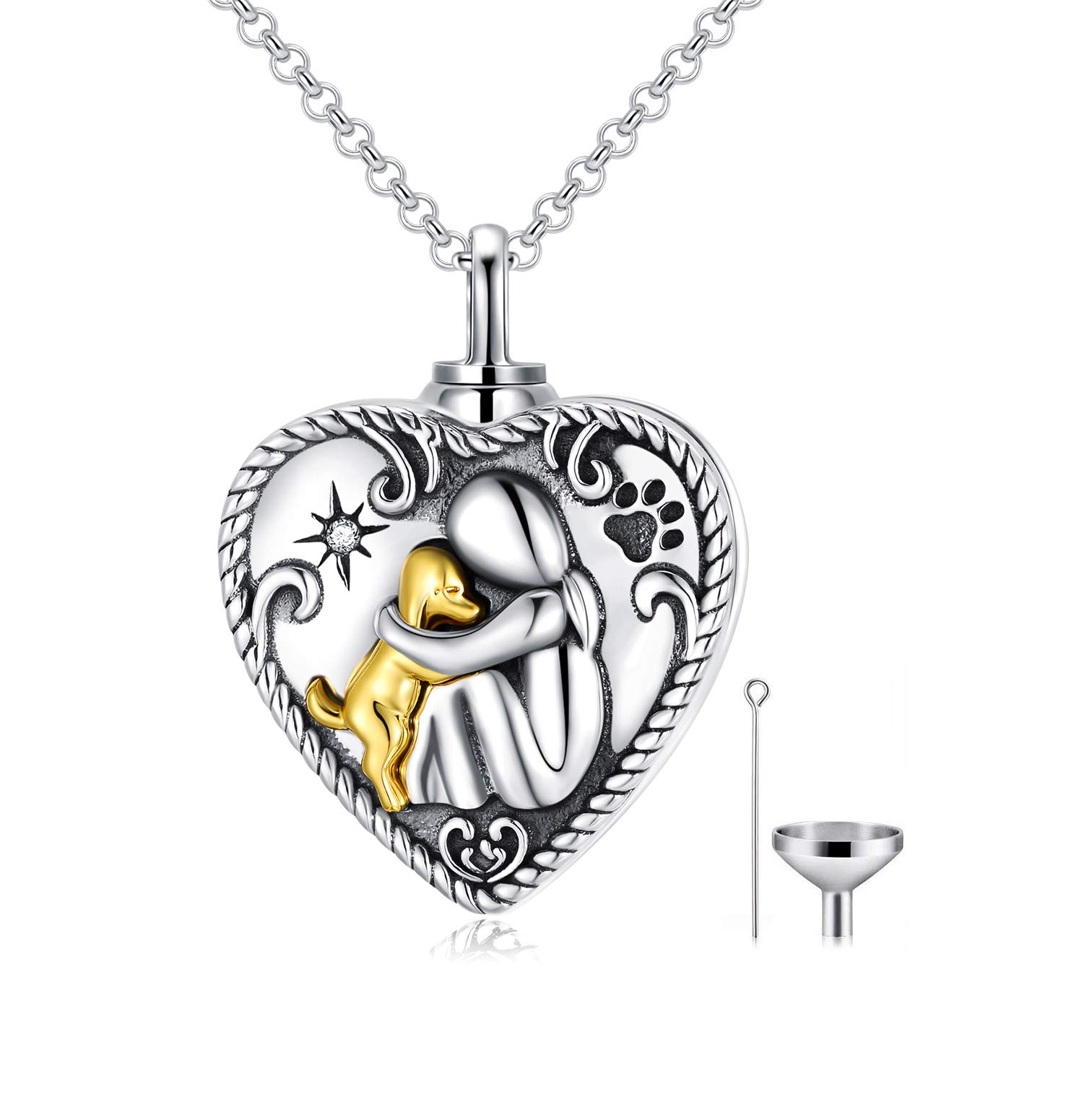 Sterling Silver Dog Urn Necklace - Memorial Keepsake for Ashes, Heart-Shaped Dog Cremation Jewellery Gift for Women