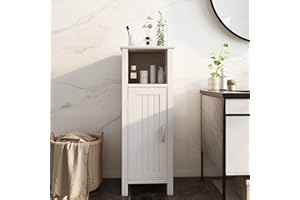 Tangkula Bathroom Floor Cabinet, Multifunctional Storage Cabinet, Anti-Tipping Device, 3-Height Adjustable Shelf, Wooden Freestanding Side Cabinet for Bathroom Home Office, 12 x 12 x 31.5 Inch
