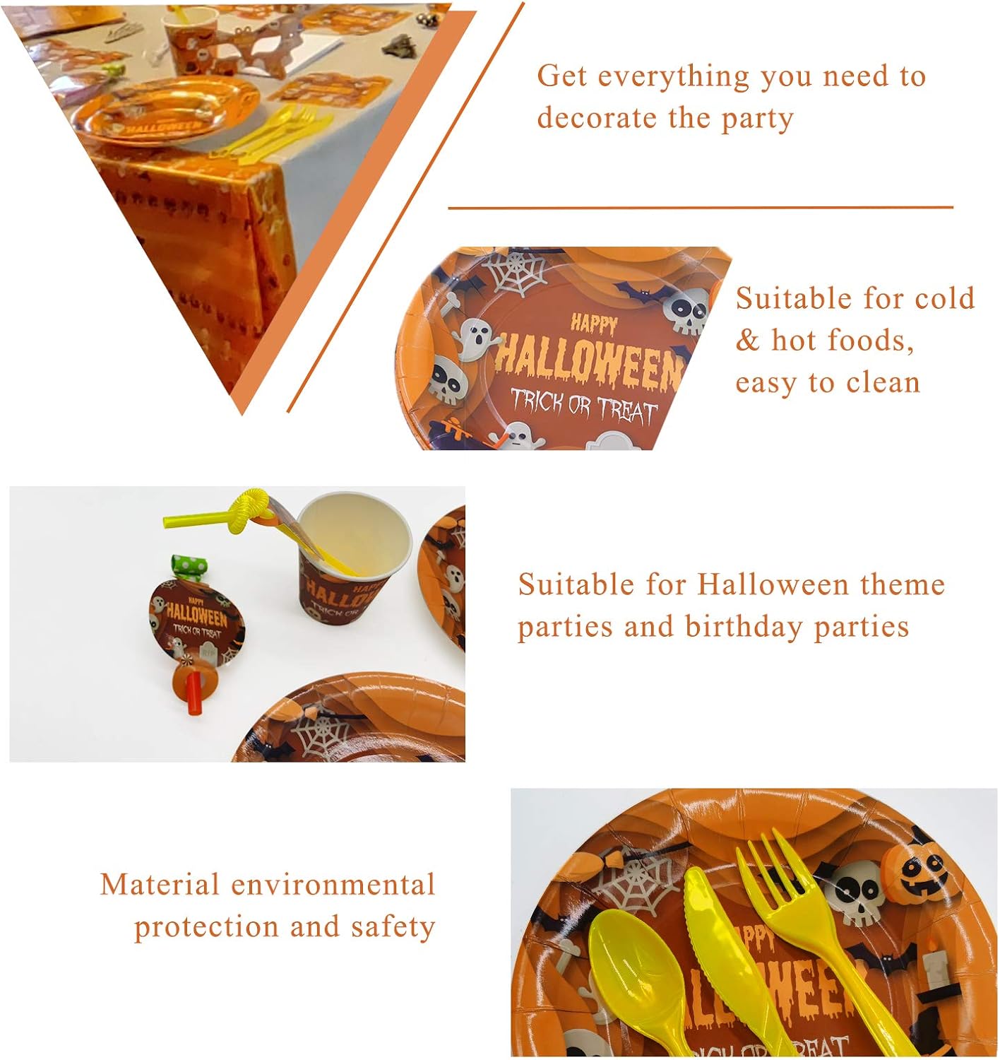 Halloween Party Supplies for kids - Perfect Halloween Party Supplies Pack for Spooky Halloween Themed Parties, Disposable Tableware Kit for 6 People, includes 78 pieces of party accessories: Toys & Games