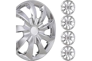 Hawkley Automotive 17 Inch Universal Hubcap 17" Front and Rear Wheel Covers - Fits Most Cars - Snap On Hubcap, R17 Auto Tire Replacement Exterior Cap (Set of 4, Chrome)